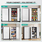 Metal Storage Cabinet with 2 Doors and 6 Shelves,Gray White Metal Cabinet with Lock,71" Lockable Garage Storage Cabinets,Locking File Cabinet,Steel Tool Cabinets for Home,Office,Garage,Shop,School - Image 5