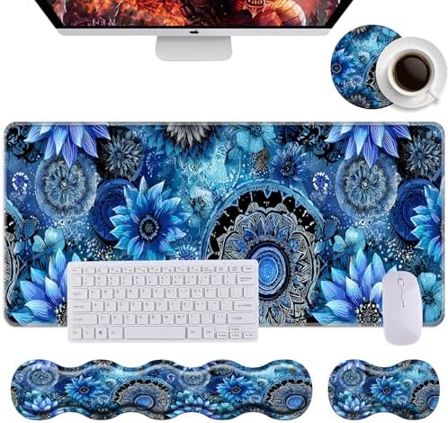 Keyboard Wrist Rest+Mouse Wrist Pad+Desk Pad Set,Memory Foam Ergonomic Easy Typing Pain Relief for Computer Laptop Office Home - Mandala by DSRGRGFDJ