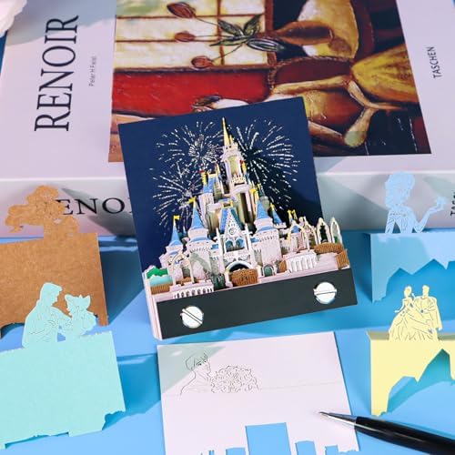 3D Memo Pad Art Sticky Notes, Fantasy Castle 3D Notepad with Light Paper Sculpture Art Multicolor Paper Note with Silhouette DIY Desk Decoration - Image 3