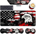 Keyboard Wrist Rest and Mouse Pad with Wrist Support Set Ergonomic Coaster,Memory Foam,Easy Typing Pain Relief,Large XL Desk Mat 31.5"x 11.8",Bald Eagle American Flag by CICPLKSE