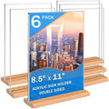 Kersally Acrylic Sign Holder 8.5 x 11, 6 Pack Double-Sided Clear Table Display Stands with Wood Base,Vertical Acrylic Frame Menu Flyer Paper Holder for Stores, Restaurants, Hotels, Office, Show Fair by Kersally