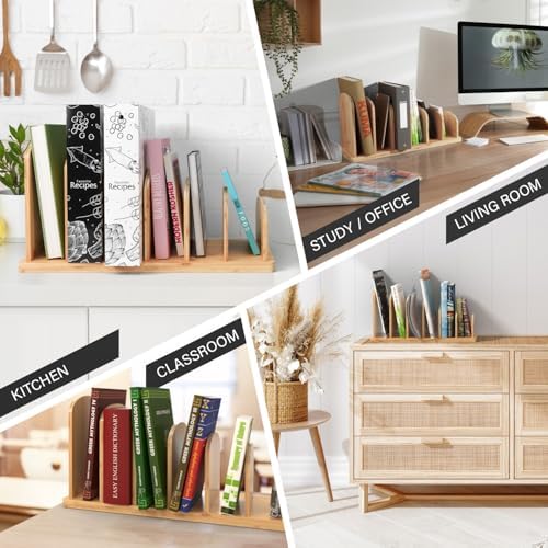 Cook Book Organizer, 6 Sections, Recipe Book Holder Rack, Tabletop Stand for Convenient Cookbook Storage, Vertical Cook Book Stand Kitchen, Binder Holder for Desk & Countertop (Bamboo) - Image 5