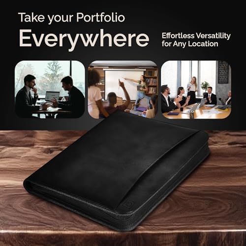 Zippered Business Portfolio for Men & Women - Full-Size Letter/A4 Padfolio Folder - Fits Legal Pad & 11" Tablet - 2-Inch Zip Spine, Vegan Leather, Black - Image 5