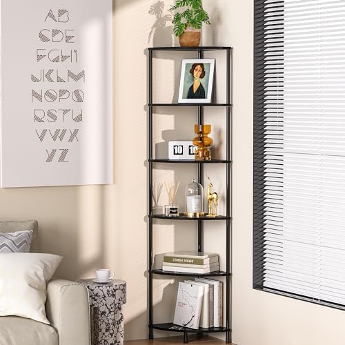 6 Tier Corner Book Shelf, 54.4", Marble Black - Image 4