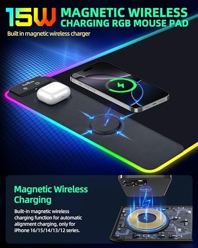 Wireless Charging Mouse Pad, RGB Gaming Desk Mat, 31.5"x15.7" - Image 2