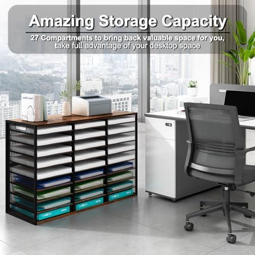 Mail Sorter - Adjustable Mail Holder, Countertop Literature Organizer, Student Mailbox for Classroom, Desktop Bill Paper Organizer for Office & Home, 27 Compartments, Brown - Image 4