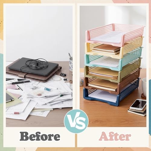 Weysat 12 Pcs Turn in Trays, Classroom Paper Tray, Morandi Tones, Narrow - Image 4