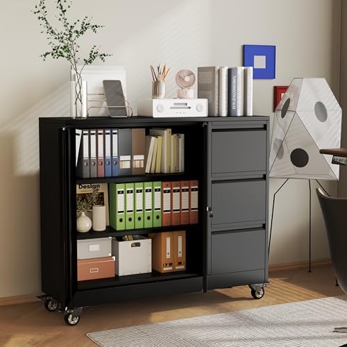 3 Drawer File Cabinet, Office Rolling Filing Cabinet, Printer Stand - Image 3