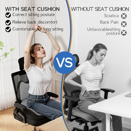 Benazcap Large Memory Foam Seat Cushion Lumbar Support Pillow for Sciatica & Tailbone Pressure Relief Coccyx Pad for Office Chair, Wheelchair, Car, Home, Office, Grey - Image 4