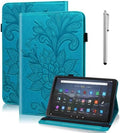 for Kindle Fire Max 11 Case - Embossed Lace PU Leather Flip Folio Tablet Case with Elastic Band & Card Slots/Holder, Multi-Angle Viewing Stand Cover, Blue by TUOLISG