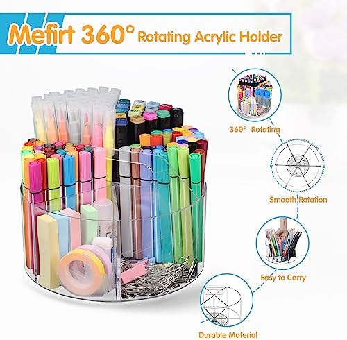 Mefirt Acrylic Pen Holder, 360 Degree Rotating Pen Organizer, Rotating Desk Acrylic Office Organizer with 6 Compartments, Marker Organizer for Kid, Crayon Caddy School Art Supply Storage Organizer - Image 3