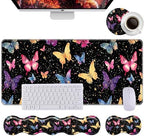 Keyboard Wrist Rest+Mouse Wrist Pad+Desk Pad Set,Memory Foam Ergonomic Easy Typing Pain Relief for Computer Laptop Office Home - Butterfly by DSRGRGFDJ