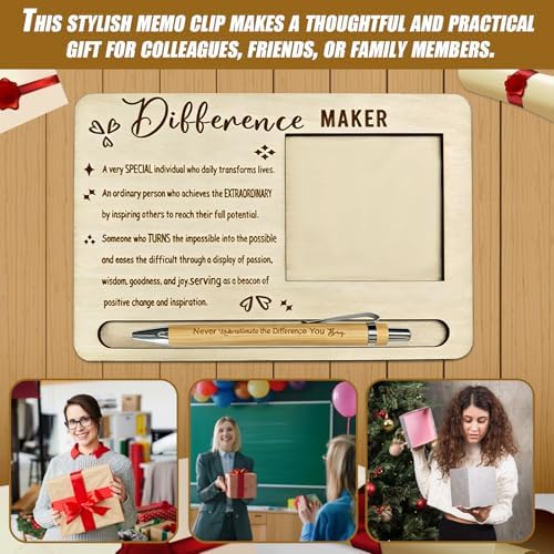 10 Sets Difference Maker Gift Appreciation Gifts Bulk Includes Wooden Sticky Note Holder Sticky Notes Ballpoint Pens Thank You Gifts for Employee Coworkers Teacher (Difference Maker) - Image 6