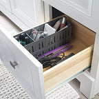 Simplify 2 Pack 4 Compartment Stackable Bin with Adjustable Dividers | Drawer Organizer | Storage Basket | Good for Office | Desk Supplies | Dorm |Bathroom | Accessories | Make Up | Grey - Image 6