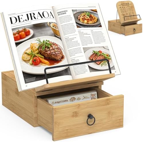 Cookbook Stand-Wooden Recipe Card Holder Box Kitchen Counter by Zaldia