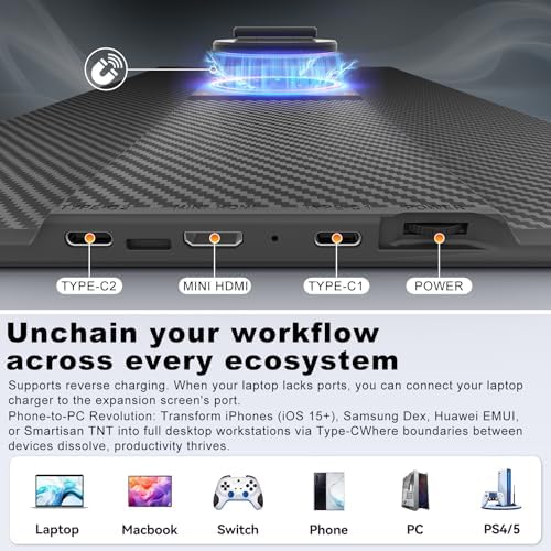 domyfan 16.1" Laptop Screen Extender, 360° Rotating Detachable Stand/VESA Support, FHD 1200P IPS Portable Monitor, Plug & Play with HDMI/USB-A/Type-C, Compatible Win/Mac/Android - Image 5