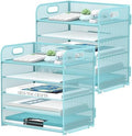 2 Pack 5-Tier Blue Desk Organizer with Handle Mesh Desk File/Paper Organizer Letter Tray for Office, School and Home Easy Installation by SUPEASY