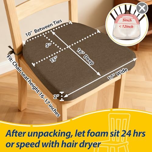 AAAAAcessories Chair Cushions for Dining Chairs, 17 x 16 x 2 in, Set of 6 - Image 2