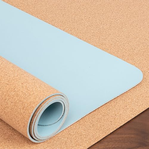 Cork Leather Desk Mat, Dual-Sided Desk Pad, Desk Pad Office Desk Mat, Waterproof Large Mouse Pad, Desktop Writing Pad Desk Accessories for Home Office (100 * 50cm,Light Blue) by XIEMINLE
