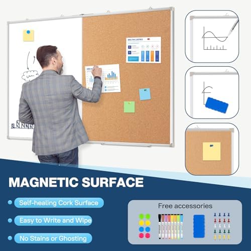 Large White Board Dry Erase Foldable Cork Board Combo 48x36 for Wall - Image 4