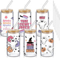 SiliFine 6 Pcs Halloween Glass Cups, 16 oz with Lids and Straws by SiliFine