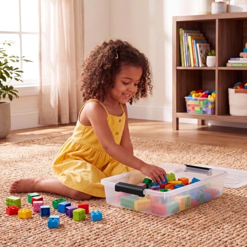 6 Qt Clear Storage Bins with Lids,Sensory Bins,Stackable Plastic Containers with Secure Latches,Multi-Purpose Classroom Storage Organizer for Craft Supplies,Paper & Office Stationery,4 Pack,Black - Image 5