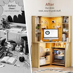 Corner Desk with - LED Reading Light, L-Shaped Computer Desk w/Hutch & Shelves, Home Office Desk w/Charging Station for Work & Study, File Cabinet Storage Bookshelf for Small Space (Natural) - Image 5
