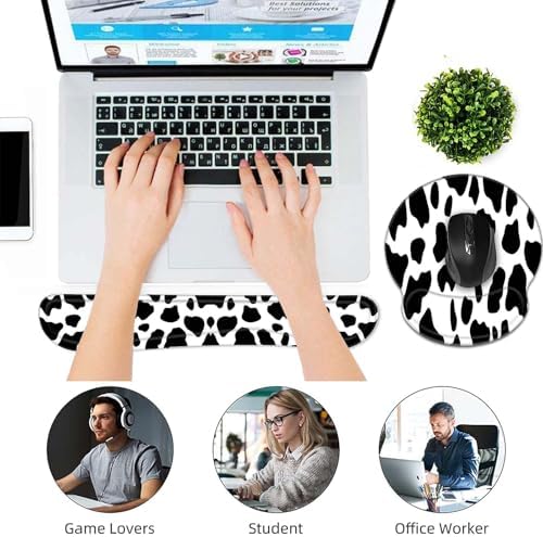 Keyboard Wrist Rest and Mouse Pad Wrist Support Set,Ergonomic Memory Foam Wrist Pad & Non Slip Base for Home Office Working Studying Easy Typing,Pain Relief,Cow Pattern - Image 6
