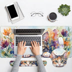 Arttown Keyboard Mouse Pad Set, 4 in 1 Desk Mat Set Cat Floral - Image 7