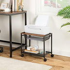 HOOBRO Under Desk Printer Stand, Industrial Printer Cart with Storage Shelf, 2-Tier Mobile Printer Table on Wheels, Heavy Duty Machine Storage Rack for Office and Home Rustic Brown + Black BF12PS01 - Image 2