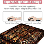 Large Keyboard Mouse Pad Set, Extended Mouse Pad+Keyboard Wrist Rest Support, Memory Foam Ergonomic Easy Typing, 4Pcs (31.5×11.8 in) Desk Pad Set for Office Home,Vintage Books on Bookshelf - Image 5