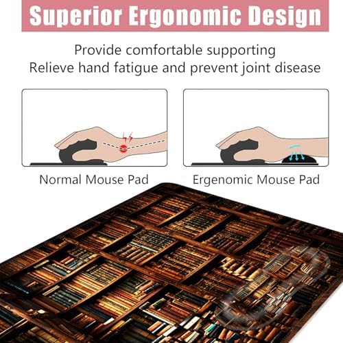 Large Keyboard Mouse Pad Set, Extended Mouse Pad+Keyboard Wrist Rest Support, Memory Foam Ergonomic Easy Typing, 4Pcs (31.5×11.8 in) Desk Pad Set for Office Home,Vintage Books on Bookshelf - Image 5