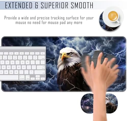 TGFEWYTJYJ Extended Gaming Mouse Pad,Memory Foam Ergonomic Keyboard Mouse Wrist Rest Support Set,Large Desk Mat with Stitched Edges,Non-Slip Base Mousepad Home Office,Bald Eagle Lightning - Image 4