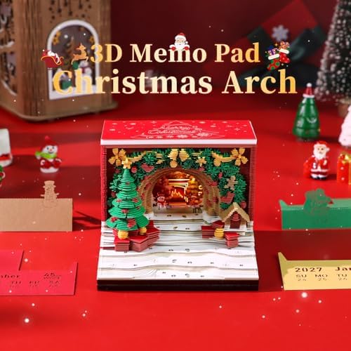 3D Calendar 2027,Creative 3D Memo Pad Time Piece Calendar 2027 Tear Away Paper Sculpture Christmas Arch Multi-Color DIY Art Note - Image 2