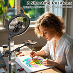 LULED 11" Desk Ring Light, Ring Light with Tripod Stand, Overhead Phone Mount for Video Recording & Tripod for Cooking, Live Streaming TikTok & YouTube, with Bluetooth Remote Compatible with iPhone - Image 2
