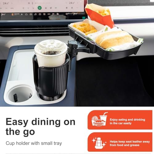 Car Large Cup Holder Expander, 2-in-1 Cupholder Extender with Swivel and Detachable Snack Food Tray Table for Eating, Travel Essentials for Road Trips for Driver. Model B - Image 2