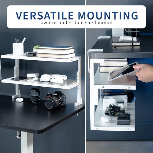 VIVO White Clamp-on 24 inch 2-Tier Desk Shelf, STAND-SHELF24C-W - Image 4