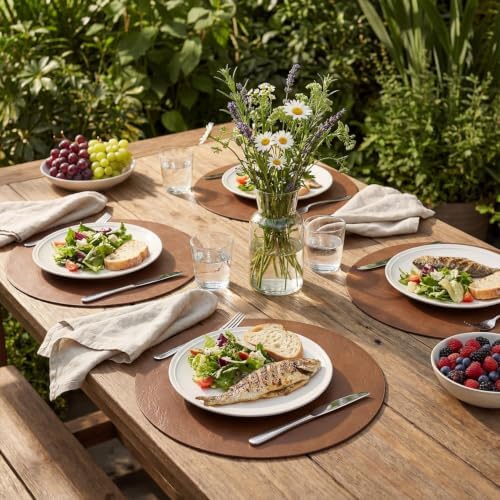 Artoid Mode Brown Faux Leather Placemats Set of 8, 15 Inch Waterproof Wipeable Heat Resistant Vinyl Place Mats, Reversible Table Mats for Kitchen Dining Decor - Image 3