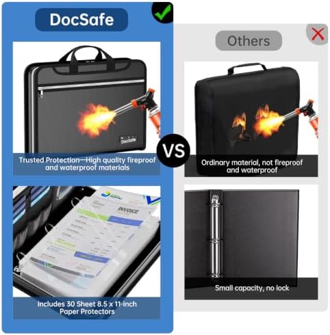 DocSafe File Organizer Zipper Binder with 30 Sheet Protector,Fireproof Accordion 12-Tab Expanding File Folder with Multiple Pockets,Home School Office Safe Storage for Documents,1.5-Inch O-Ring,Black - Image 4
