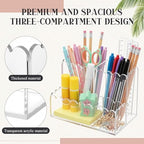 Scalloped Acrylic Pencil Holder for Desk, 3 Compartments - Image 4