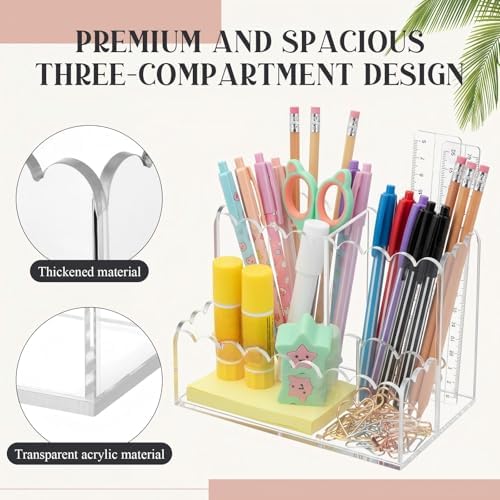 Scalloped Acrylic Pencil Holder for Desk, 3 Compartments - Image 4