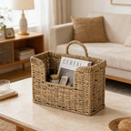 Hanging Magazine Basket, Woven Wall Magazine Holder Organizer with Handle for Mail, Files, Books - Water Hyacinth Farmhouse Storage Rack for Bathroom, Kitchen, Office (1, Sea Grass) - Image 4