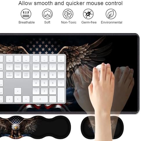 4 in 1 Ergonomic Keyboard Wrist Rest & Mouse Pad Wrist Rest Set, Large XXL Gaming Desk Mat 31.5"x 11.8" with Non-Slip Base, Memory Foam for Home Office Study Gaming, American Flag Bald Eagle - Image 3