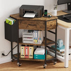 YAOHUOO Corner Printer Stand, Corner Table with Power Outlet/Fabric Drawer by YAOHUOO