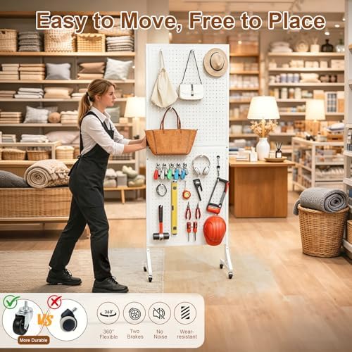 2 x 5.5 FT Metal Pegboard Display Stand with Wheel & Leveling Feet - Image 4