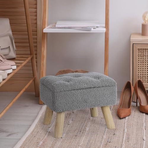 OGEMXU Storage Ottoman, Small Storage Ottoman Foot Stool with Wood Legs, Teddy Velvet Rectangular Foot Rest for Chair, Soft Sponge White Footstool for Living Room, Couch, Bedroom, Dorm (Grizzly) - Image 7