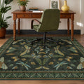 JTJ 5x6 Office Rug, Dark Green Vintage Insect Motif, Washable Non Slip by JTJ