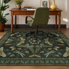 JTJ 5x6 Office Rug, Dark Green Vintage Insect Motif, Washable Non Slip by JTJ