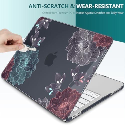 DONGKE Compatible with MacBook Neo 13 Inch Case 2026 A3404 A18 Pro chip & Touch ID, Plastic Hard Shell with Keyboard Cover, Screen Protector & Dust Plugs, Dahlia Flowers - Image 6