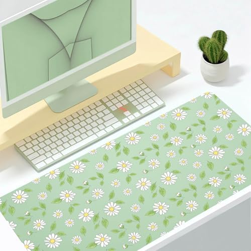 Watercolor Daisy Office Desk Mat 31.5" x 15.7" Desktop Mat PU Leather Large Mouse Pad White Mousepad Non-Slip Table Mat for Girls, Women, Home, Work, Computer, and Gaming - Image 2